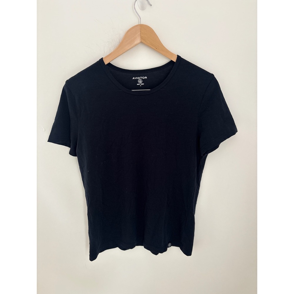 Aviator Air Dry Merino Wool T-Shirt Black Short Sleeve Crew Neck Mens Medium
